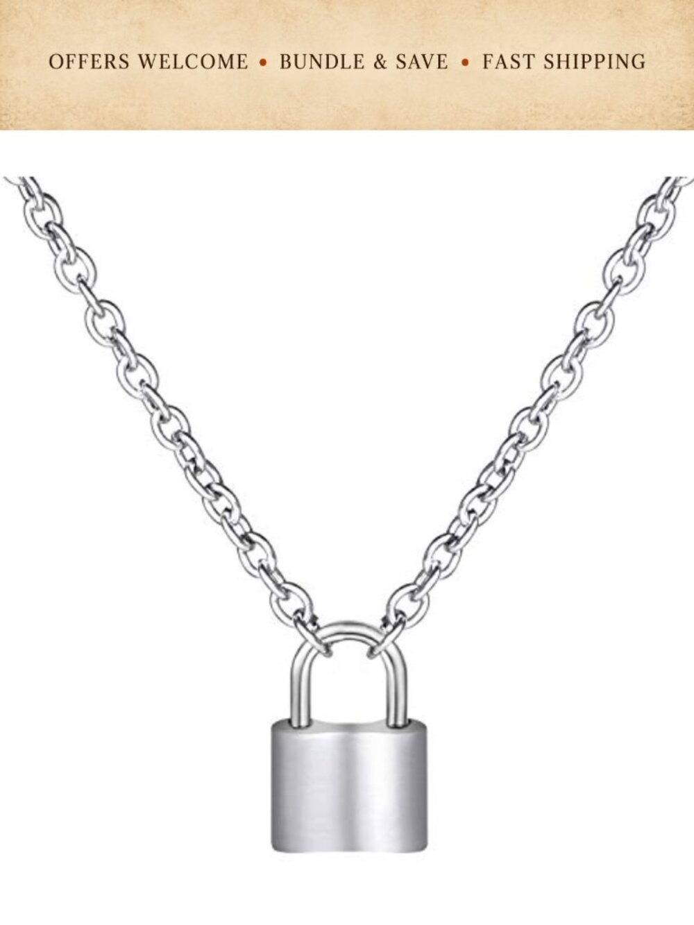 Stainless Steel Lock Pendant Necklace Punk Chain Choker